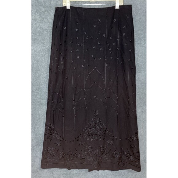 Talbots Womens Skirt 14 Black Wool Maxi Embroidered Lined Gothic Cottagecore - Picture 1 of 12